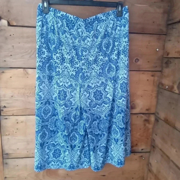Serengeti Pants Womens L Blue Geometric Wide Leg Capri Stretch Pull-On - Picture 1 of 6